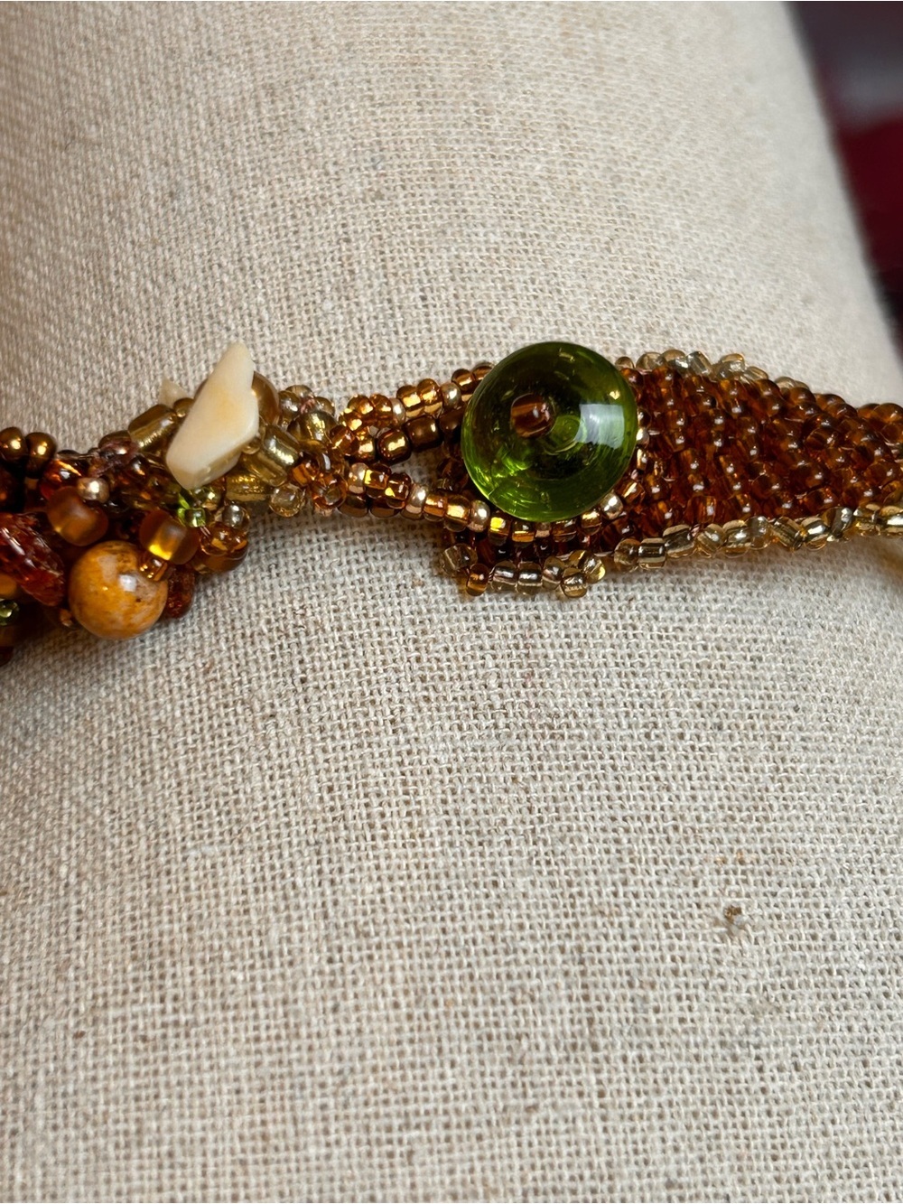 Artisan Chunky Carnelian Agate Slice Pendant Necklace, Carnelian Peridot Earthy - Picture 10 of 11
